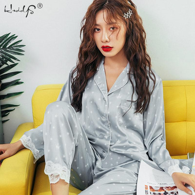 Sieviešu pidžamas meitenēm Mājas uzvalks pidžamas Satin Femme Sweetheart atpūtas komplekts Polka Dot Pijamas Mujer naktskrekls naktskrekls