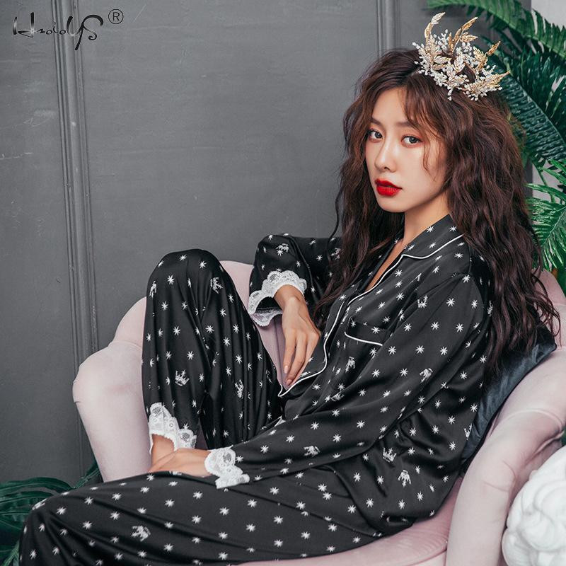 Sieviešu pidžamas meitenēm Mājas uzvalks pidžamas Satin Femme Sweetheart atpūtas komplekts Polka Dot Pijamas Mujer naktskrekls naktskrekls