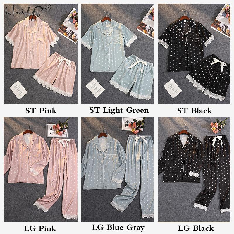 Sieviešu pidžamas meitenēm Mājas uzvalks pidžamas Satin Femme Sweetheart atpūtas komplekts Polka Dot Pijamas Mujer naktskrekls naktskrekls