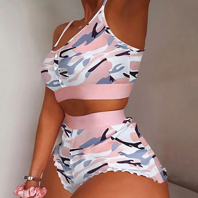 Suvine naiste 2-osaline Kawaii maasikaprinteriga sats Cami pidžaamakomplekt Femme Cute Crop topp ja lühikesed püksid, mis sobivad naiste magamisriided