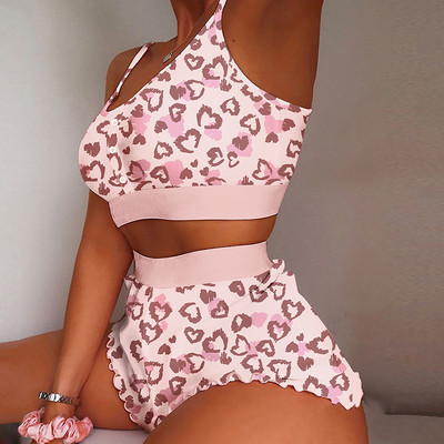 Suvine naiste 2-osaline Kawaii maasikaprinteriga sats Cami pidžaamakomplekt Femme Cute Crop topp ja lühikesed püksid, mis sobivad naiste magamisriided