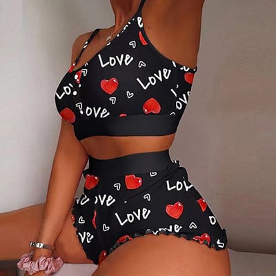 Suvine naiste 2-osaline Kawaii maasikaprinteriga sats Cami pidžaamakomplekt Femme Cute Crop topp ja lühikesed püksid, mis sobivad naiste magamisriided