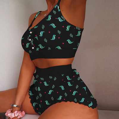 Suvine naiste 2-osaline Kawaii maasikaprinteriga sats Cami pidžaamakomplekt Femme Cute Crop topp ja lühikesed püksid, mis sobivad naiste magamisriided