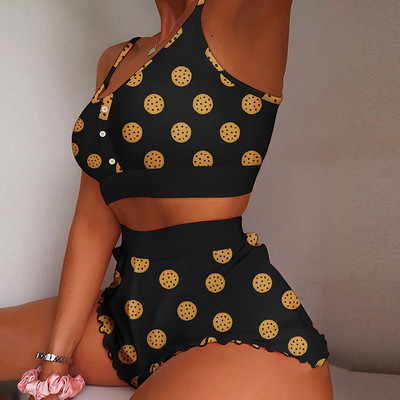 Suvine naiste 2-osaline Kawaii maasikaprinteriga sats Cami pidžaamakomplekt Femme Cute Crop topp ja lühikesed püksid, mis sobivad naiste magamisriided