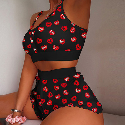Suvine naiste 2-osaline Kawaii maasikaprinteriga sats Cami pidžaamakomplekt Femme Cute Crop topp ja lühikesed püksid, mis sobivad naiste magamisriided