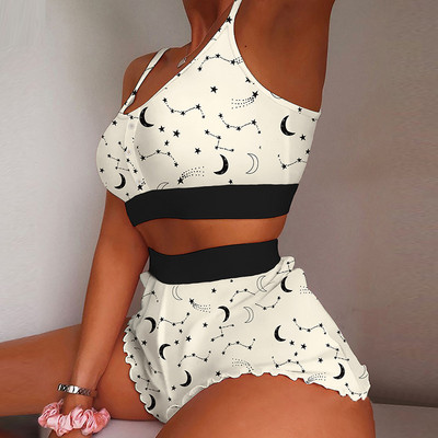 Suvine naiste 2-osaline Kawaii maasikaprinteriga sats Cami pidžaamakomplekt Femme Cute Crop topp ja lühikesed püksid, mis sobivad naiste magamisriided