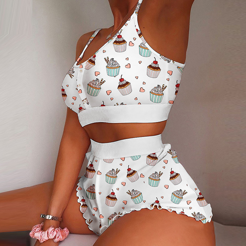 Suvine naiste 2-osaline Kawaii maasikaprinteriga sats Cami pidžaamakomplekt Femme Cute Crop topp ja lühikesed püksid, mis sobivad naiste magamisriided