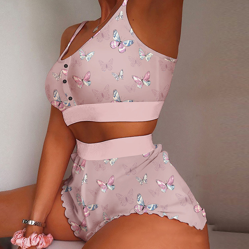 Suvine naiste 2-osaline Kawaii maasikaprinteriga sats Cami pidžaamakomplekt Femme Cute Crop topp ja lühikesed püksid, mis sobivad naiste magamisriided