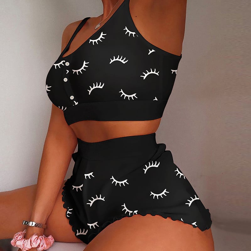Suvine naiste 2-osaline Kawaii maasikaprinteriga sats Cami pidžaamakomplekt Femme Cute Crop topp ja lühikesed püksid, mis sobivad naiste magamisriided