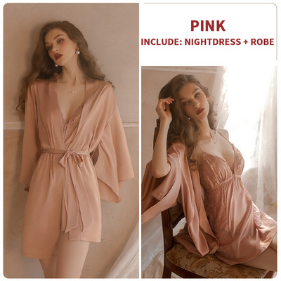 CINOON éjszakai alvás ruha Női fehérnemű Csipke hát nélküli V-nyakú szexi hálóing szatén hálóing Női hálóruha Alkalmi otthoni ruha