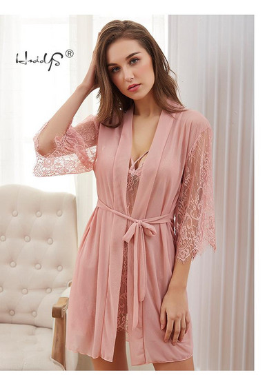 Pits Seksikas pesukomplekt Kuum naiste magamisriided V kaelusega öösärgi mantel ja stringid magamiskostüüm 3 pidžaamakomplekti naistele hommikumantli ja kleidi komplekt