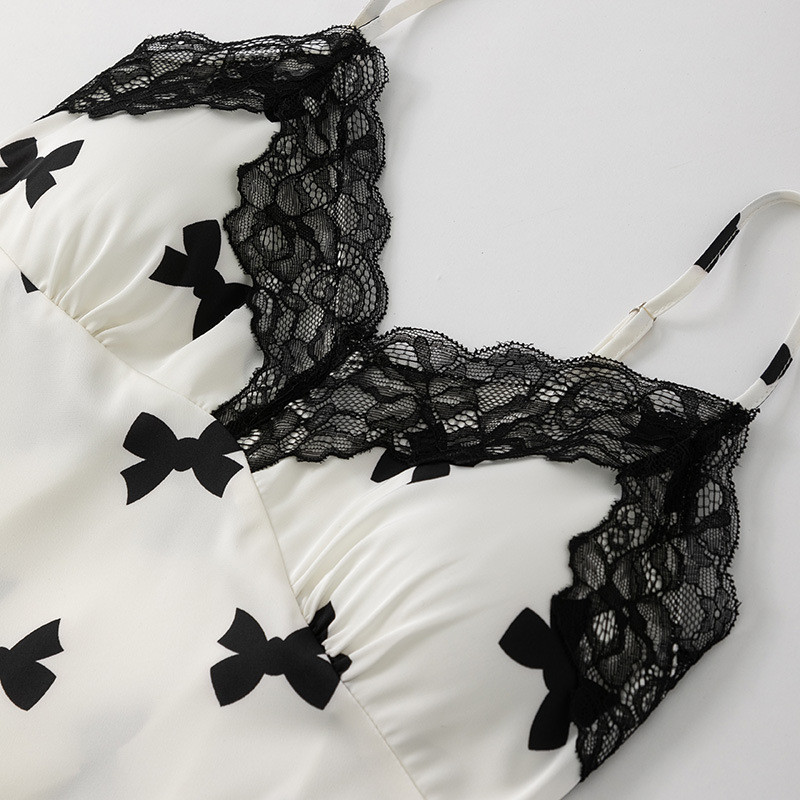 Nyomtatott csipke köntös szett női 2 részes szatén fürdőköpeny pántos hálóing fehérnemű Nyári V-nyakú hálóruha nappali viselet