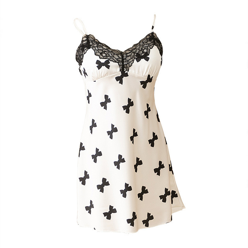 Nyomtatott csipke köntös szett női 2 részes szatén fürdőköpeny pántos hálóing fehérnemű Nyári V-nyakú hálóruha nappali viselet