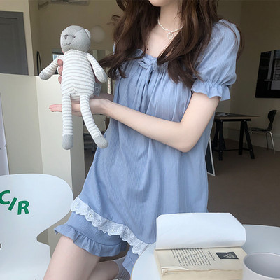 Pizsama szettek Női japán stílus Aranyos nyári stílusos női hálóruha Patchwork Ulzzang kauzális csipke elegáns dizájn lányok ruházat