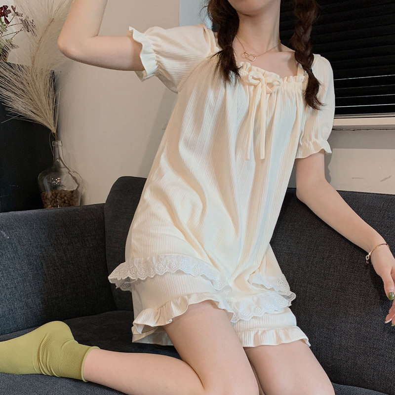 Pizsama szettek Női japán stílus Aranyos nyári stílusos női hálóruha Patchwork Ulzzang kauzális csipke elegáns dizájn lányok ruházat