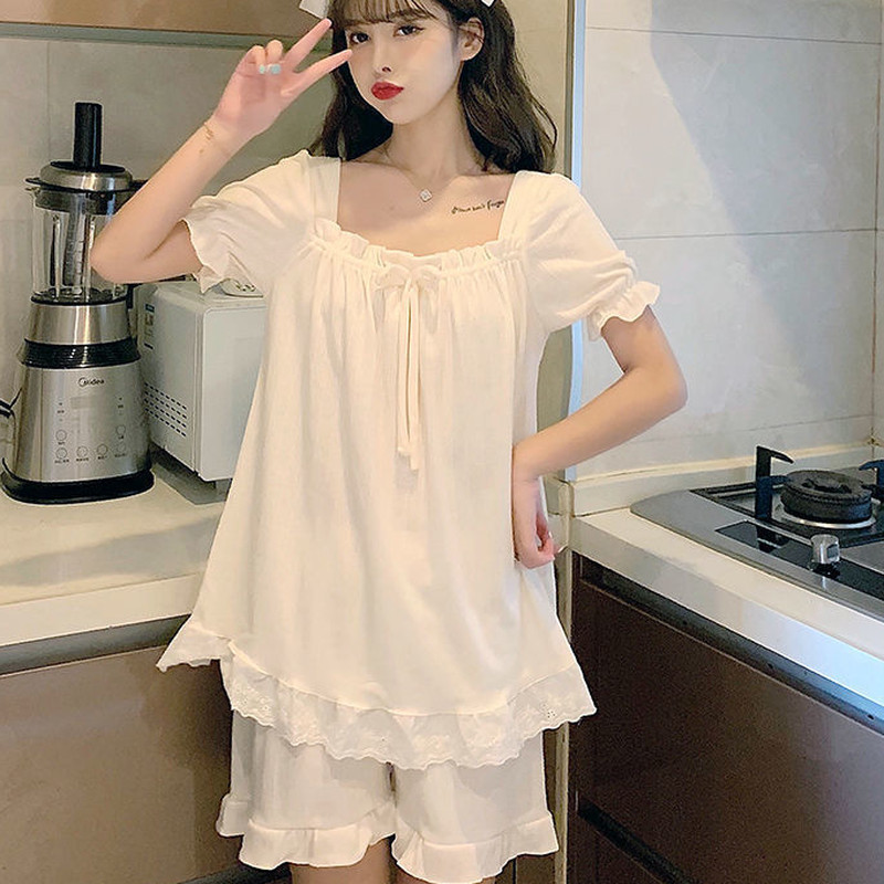 Pizsama szettek Női japán stílus Aranyos nyári stílusos női hálóruha Patchwork Ulzzang kauzális csipke elegáns dizájn lányok ruházat