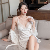 Satīna zīda halāta komplekts Sieviešu vasaras kleita naktskrekls, mežģīnes, raibs naktskrekls, sieviešu mājas apģērbs, seksīgs naktsveļa, ikdienas apakšveļa