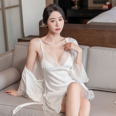 Satīna zīda halāta komplekts Sieviešu vasaras kleita naktskrekls, mežģīnes, raibs naktskrekls, sieviešu mājas apģērbs, seksīgs naktsveļa, ikdienas apakšveļa