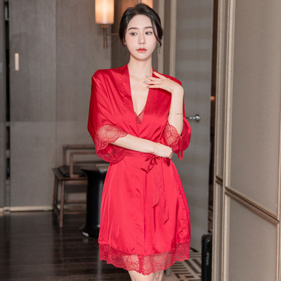 Satīna zīda halāta komplekts Sieviešu vasaras kleita naktskrekls, mežģīnes, raibs naktskrekls, sieviešu mājas apģērbs, seksīgs naktsveļa, ikdienas apakšveļa