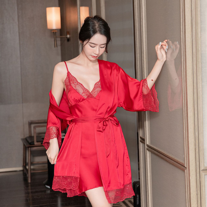 Satīna zīda halāta komplekts Sieviešu vasaras kleita naktskrekls, mežģīnes, raibs naktskrekls, sieviešu mājas apģērbs, seksīgs naktsveļa, ikdienas apakšveļa