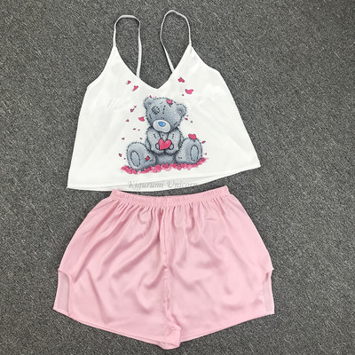 Cartoon Cat Print Pidžaamakomplektid Mustrid Naiste pidžaamarihm Varrukateta seksikas magamisriiete komplekt Naiste suveõhtute kodu ülikond