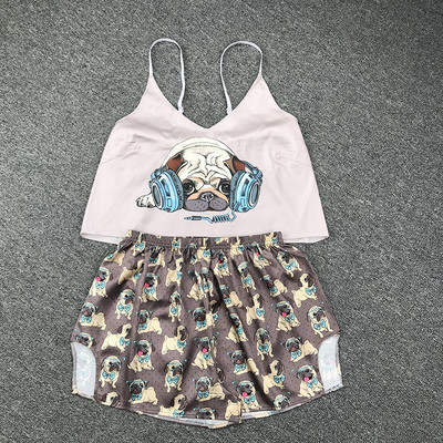 Cartoon Cat Print Pidžaamakomplektid Mustrid Naiste pidžaamarihm Varrukateta seksikas magamisriiete komplekt Naiste suveõhtute kodu ülikond