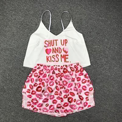 Cartoon Cat Print Pidžaamakomplektid Mustrid Naiste pidžaamarihm Varrukateta seksikas magamisriiete komplekt Naiste suveõhtute kodu ülikond