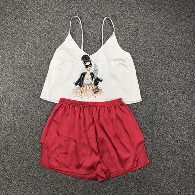 Cartoon Cat Print Pidžaamakomplektid Mustrid Naiste pidžaamarihm Varrukateta seksikas magamisriiete komplekt Naiste suveõhtute kodu ülikond