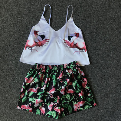 Cartoon Cat Print Pidžaamakomplektid Mustrid Naiste pidžaamarihm Varrukateta seksikas magamisriiete komplekt Naiste suveõhtute kodu ülikond