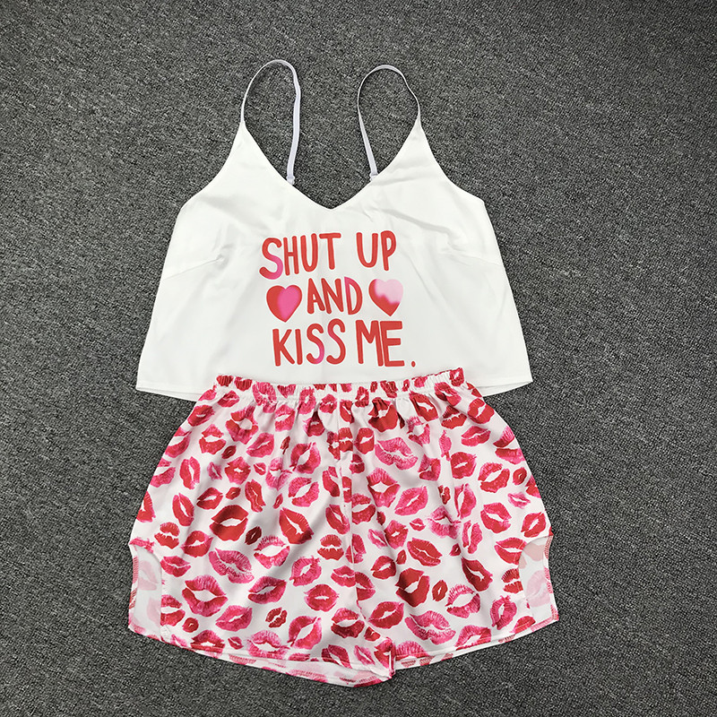 Cartoon Cat Print Pidžaamakomplektid Mustrid Naiste pidžaamarihm Varrukateta seksikas magamisriiete komplekt Naiste suveõhtute kodu ülikond