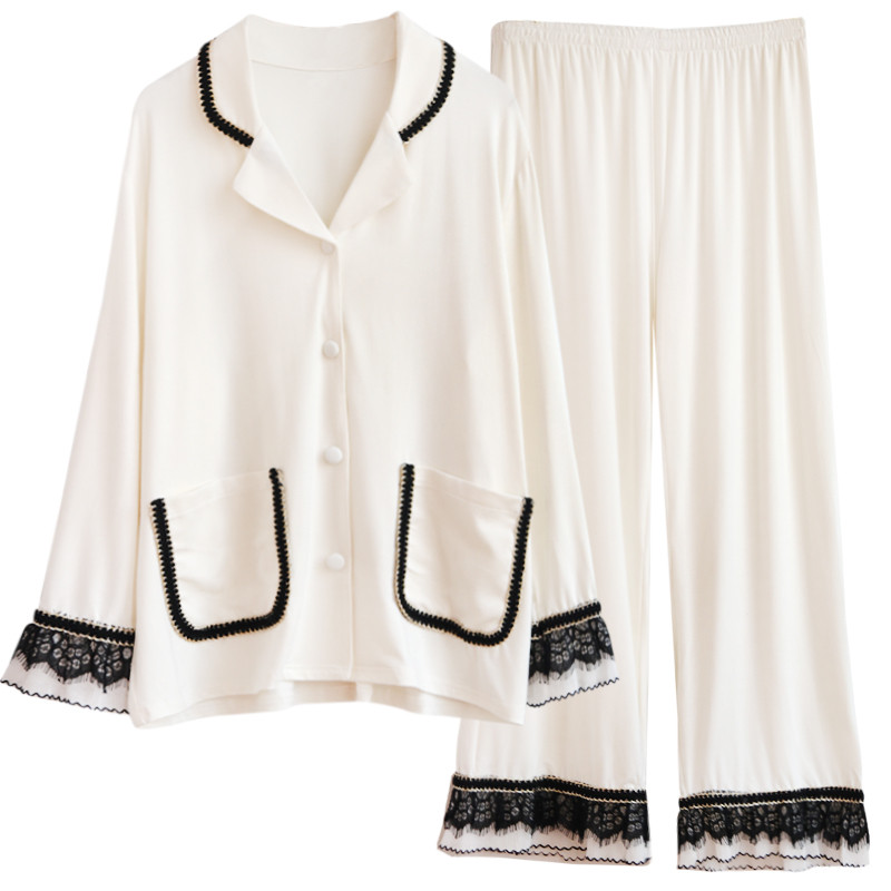 Szexi csipke tavaszi pizsamagarnitúrák női nagyméretű M-3XL elegáns, elegáns, patchwork hosszú ujjú zsebek magas derekú hálóruha puha