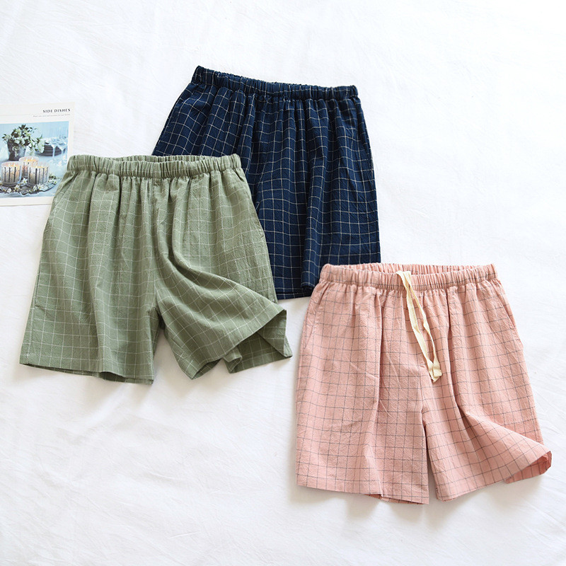 Jauni vasaras pāris rūtaini šorti kokvilnas marle plānas pidžamas bikses atpūtas apģērbs sievietēm vīriešiem ar apakšu nakts bikses