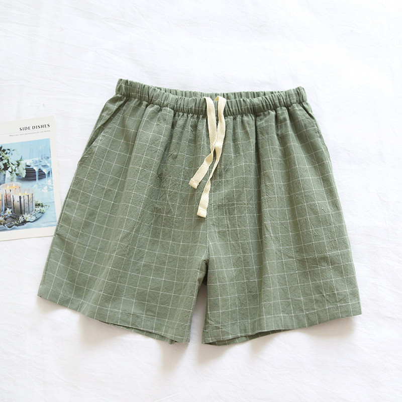 Jauni vasaras pāris rūtaini šorti kokvilnas marle plānas pidžamas bikses atpūtas apģērbs sievietēm vīriešiem ar apakšu nakts bikses