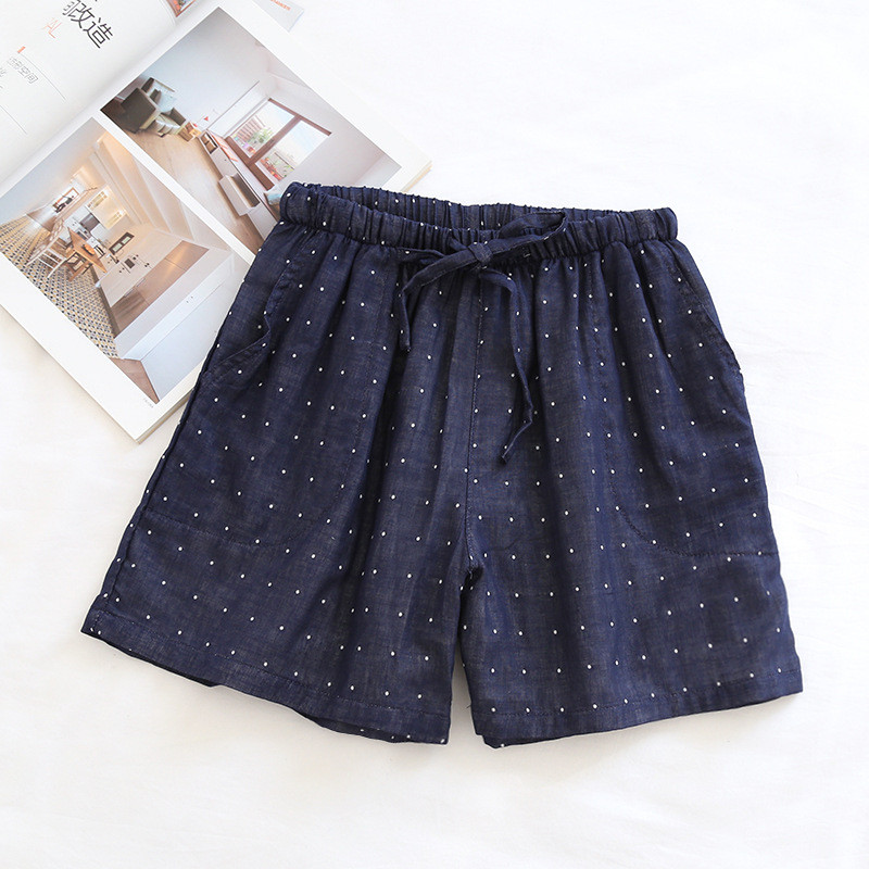 Noua primăvară, vară, pantaloni scurți cu buline, pantaloni subțiri de pijama din tifon de bumbac, îmbrăcăminte de somn pentru bărbați, femei, pantaloni de noapte