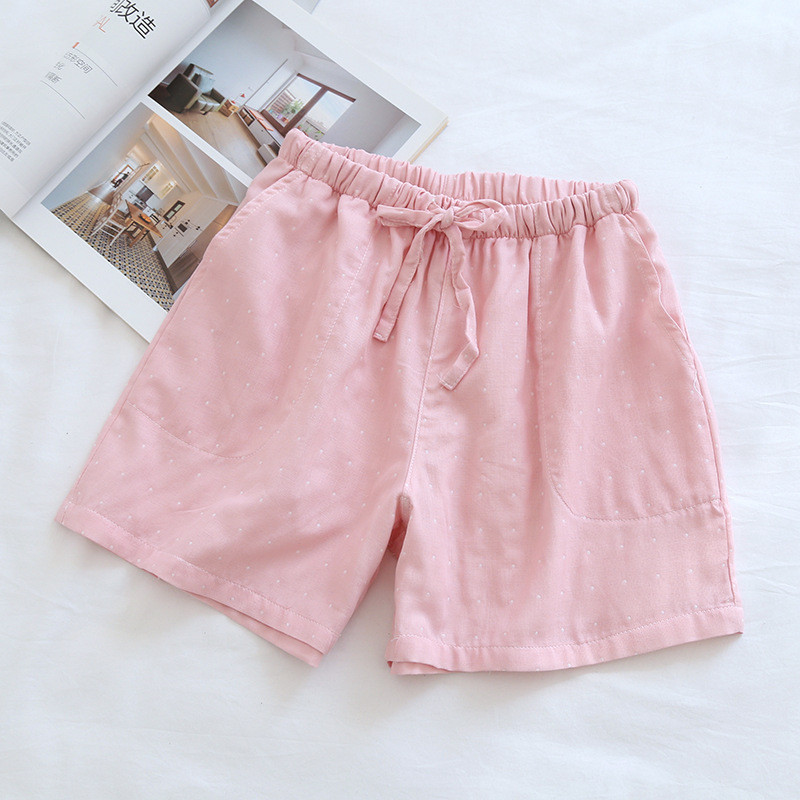 Noua primăvară, vară, pantaloni scurți cu buline, pantaloni subțiri de pijama din tifon de bumbac, îmbrăcăminte de somn pentru bărbați, femei, pantaloni de noapte
