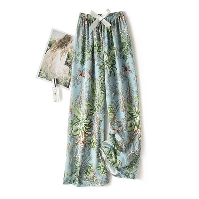 Jégselyem tavaszi nyár női virágos nadrág széles szárú pizsama nadrág bő elasztikus deréknadrág otthoni nadrág Női aranyos alsó