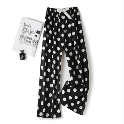 Jégselyem tavaszi nyár női virágos nadrág széles szárú pizsama nadrág bő elasztikus deréknadrág otthoni nadrág Női aranyos alsó