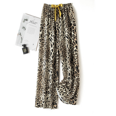 Jégselyem tavaszi nyár női virágos nadrág széles szárú pizsama nadrág bő elasztikus deréknadrág otthoni nadrág Női aranyos alsó