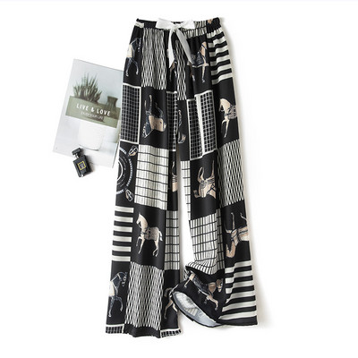 Jégselyem tavaszi nyár női virágos nadrág széles szárú pizsama nadrág bő elasztikus deréknadrág otthoni nadrág Női aranyos alsó