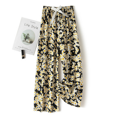 Jégselyem tavaszi nyár női virágos nadrág széles szárú pizsama nadrág bő elasztikus deréknadrág otthoni nadrág Női aranyos alsó