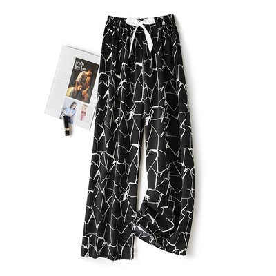 Jégselyem tavaszi nyár női virágos nadrág széles szárú pizsama nadrág bő elasztikus deréknadrág otthoni nadrág Női aranyos alsó