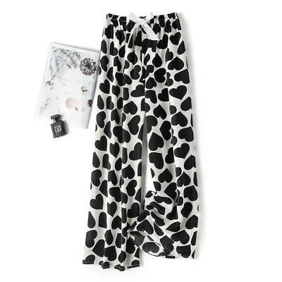 Jégselyem tavaszi nyár női virágos nadrág széles szárú pizsama nadrág bő elasztikus deréknadrág otthoni nadrág Női aranyos alsó