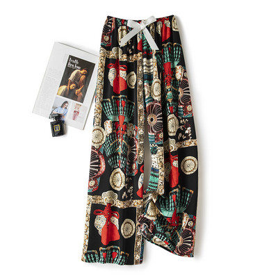 Jégselyem tavaszi nyár női virágos nadrág széles szárú pizsama nadrág bő elasztikus deréknadrág otthoni nadrág Női aranyos alsó