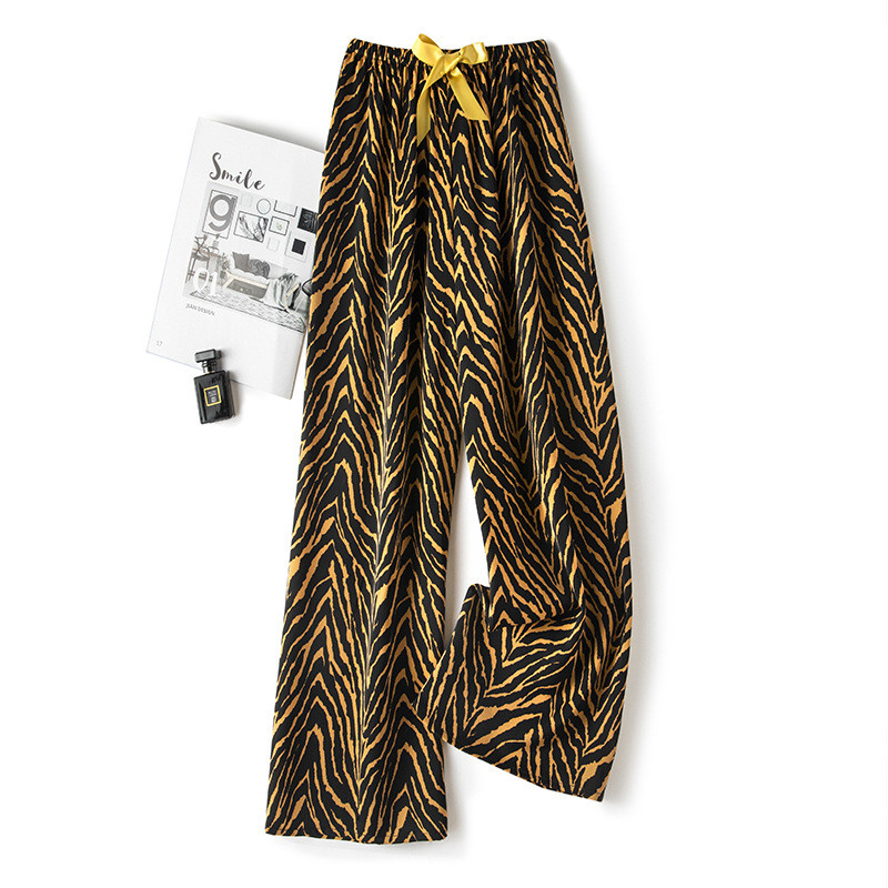 Jégselyem tavaszi nyár női virágos nadrág széles szárú pizsama nadrág bő elasztikus deréknadrág otthoni nadrág Női aranyos alsó