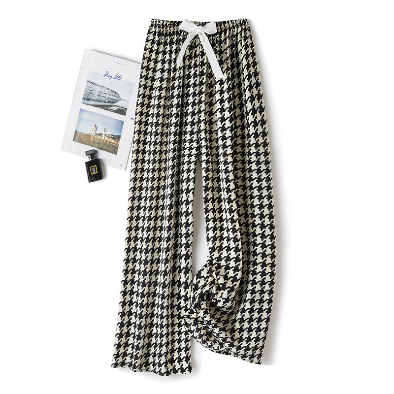 Jégselyem tavaszi nyár női virágos nadrág széles szárú pizsama nadrág bő elasztikus deréknadrág otthoni nadrág Női aranyos alsó