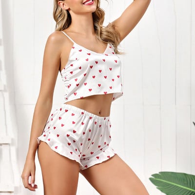 Šilkiniai Moteriški Seksualūs miegui rūbai be rankovių Babydoll dirželiai Naktiniai rūbai nėrinių apdaila Satin Cami Top pižamų vakarėlių rinkiniai S - 3XL plius dydis