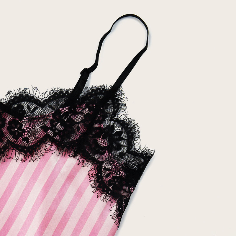 Šilkiniai Moteriški Seksualūs miegui rūbai be rankovių Babydoll dirželiai Naktiniai rūbai nėrinių apdaila Satin Cami Top pižamų vakarėlių rinkiniai S - 3XL plius dydis