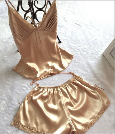 Suvine uus spagetirihm Seksikas naiste pidžaama naiste mustadeta Deep V pidžaamakomplekt