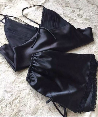 Suvine uus spagetirihm Seksikas naiste pidžaama naiste mustadeta Deep V pidžaamakomplekt