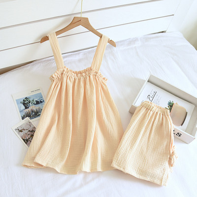 2023 Summer New Style γυναικείες πιτζάμες δύο τεμαχίων 100% βαμβακερό σορτς κρεπ ζαρτιέρες γιλέκο κοστούμι Sweet and Loose Home Service Sexy Pjs